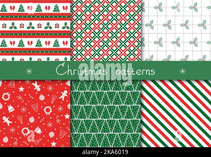 Ensemble de jolis motifs hivernaux sans couture avec ornements traditionnels. Illustration de Vecteur
