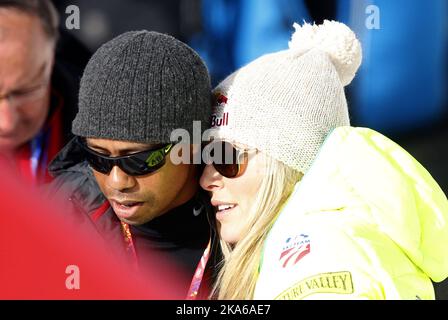 BEAVER CREEK, ÉTATS-UNIS 20150212. Les Championnats du monde de ski alpin FIS 2015 à Vail et Beaver Creek. Lindsey Vonn et Tiger Woods au slalom géant féminin au World Alpine Beavercreek jeudi. Photo: Cornelius Poppe / NTB scanpix Banque D'Images