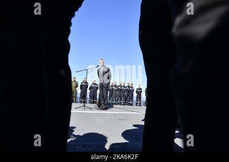 Trondheim, Norvège 20160620. Le Secrétaire général de l'OTAN, Jens Stoltenberg, visite lundi à Trondheim l'exercice militaire 'Dynamic Mongoose'. Photo: OLE Martin Wold / NTB scanpix Banque D'Images
