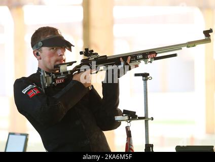 RIO DE JANEIRO, BRÉSIL 20160806. Jeux olympiques d'été à Rio 2016. Le tireur sportif norvégien Ole Kristian Bryhn pendant l'entraînement au centre olympique de tir à Rio samedi. Photo: Erik Johansen / NTB scanpix Banque D'Images