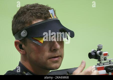 RIO DE JANEIRO, BRÉSIL 20160808. Jeux olympiques d'été à Rio 2016. OLE Kristian Bryhn en 10m qualification de fusil d'air pendant les Jeux Olympiques de Rio de Janeiro lundi. Photo: Cornelius Poppe / NTB scanpix Banque D'Images