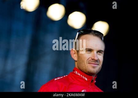 Bodoe, Norvège 20160810.Alexander Kristoff (Team Team Katusha) lors d'une présentation en équipe. La course de vélo Arctic Race of Norway 2016 commence jeudi. Photo: Vegard Wivestad Groett / NTB scanpix Banque D'Images