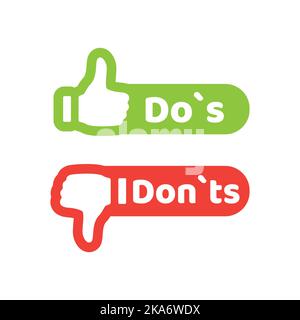 Jeu de boutons vectoriels colorés à faire et à faire. Jeu d'icônes vert et rouge avec le pouce vers le haut et vers le bas. Illustration de Vecteur