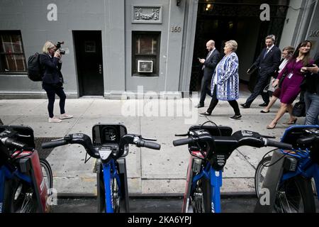 New York, États-Unis 20170920. Le Premier ministre Erna Solberg se rend à l'ONU en collaboration avec l'Assemblée générale des Nations Unies. En chemin, elle a rencontré l'ancien premier ministre anglais Gordon Brown. Photo: Pontus Höök / NTB scanpi Banque D'Images