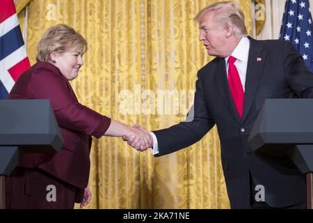 Washington DC, États-Unis 20180110. Le Premier ministre Erna Solberg est accueilli mercredi par le président américain Donald Trump lors de la conférence de presse de la Maison Blanche à Washington. Photo: Heiko Junge / NTB scanpi Banque D'Images