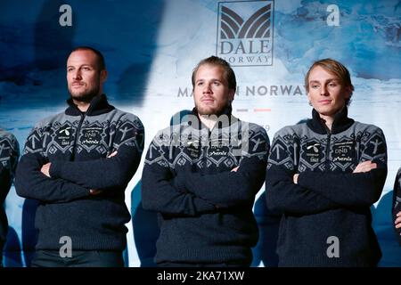 L'équipe Alpine L-R: Aksel Lund Svindal, Kjetil Jansrud et Henrik Kristowersen Banque D'Images