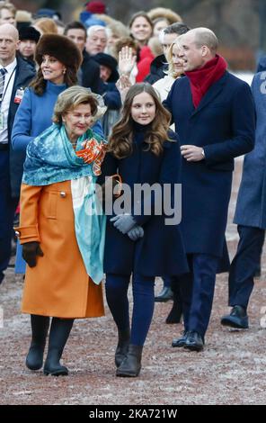 Oslo, Norvège 20180201. La reine Sonja et la princesse Ingrid Alexandra en relation avec le prince William de Grande-Bretagne et la duchesse Kate, derrière, visite en Norvège. Photo de piscine: Terje Pedersen / NTB scanpi Banque D'Images