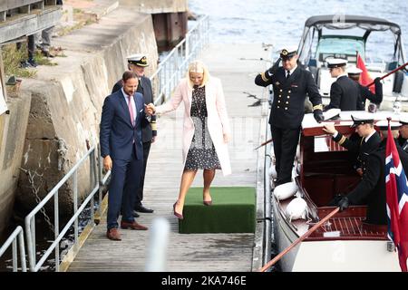 Svelvik, Norvège 20180904. Le prince héritier Haakon et la princesse Mette-Marit visitent Vestfold du 4 au 6 septembre. Ici ils arrivent Svelvik. Photo: Lise Aaserud / NTB scanpi Banque D'Images