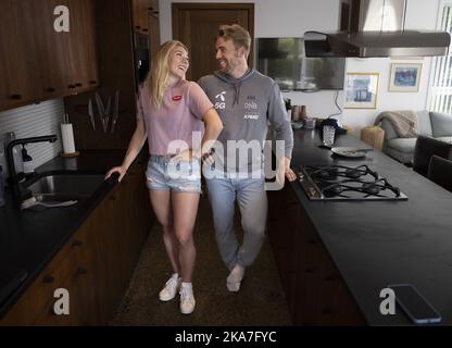 Entretien avec Aleksander Aamodt Kilde et Mikaela Shiffrin - deux superstars alpines dans leur maison en pot. Photo: Hallgeir Vaagenes, VG Banque D'Images