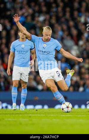 Manchester, Royaume-Uni 20220914. Erling Braut Haaland de Manchester City lors du match de football de la Ligue des champions entre Manchester City et Borussia Dortmund au stade Etihad. Photo: Fredrik Varfjell / NTB Banque D'Images