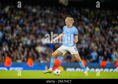 Manchester, Royaume-Uni 20220914. Erling Braut Haaland de Manchester City lors du match de football de la Ligue des champions entre Manchester City et Borussia Dortmund au stade Etihad. Photo: Fredrik Varfjell / NTB Banque D'Images