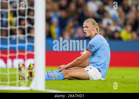 Manchester, Royaume-Uni 20220914. Erling Braut Haaland de Manchester City lors du match de football de la Ligue des champions entre Manchester City et Borussia Dortmund au stade Etihad. Photo: Fredrik Varfjell / NTB Banque D'Images