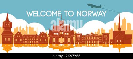 Norvège célèbres monuments par le style de silhouette, illustration vectorielle Illustration de Vecteur