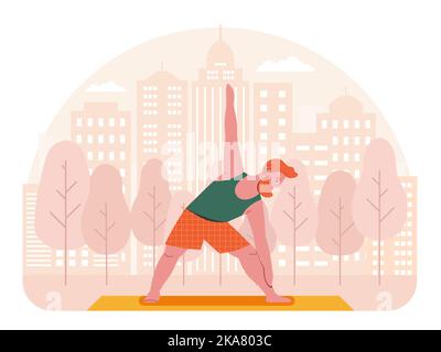 Homme barbu faisant du yoga dans le parc de la ville Illustration de Vecteur