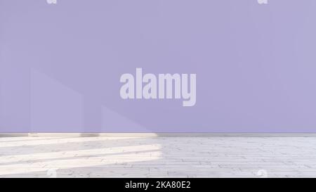 Vider le mur de lilas clair et la lumière du soleil à travers la fenêtre dans une chambre concept de pépinière 3D rendu illustration. Banque D'Images