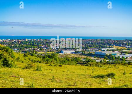 Vue panoramique sur la ville de Folkestone et la Manche, Kent, Angleterre Banque D'Images