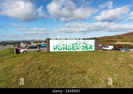 Le café Ponderosa sur le col Horseshoe à Llantysilio, au-dessus de Llangollen, au nord du pays de Galles Banque D'Images