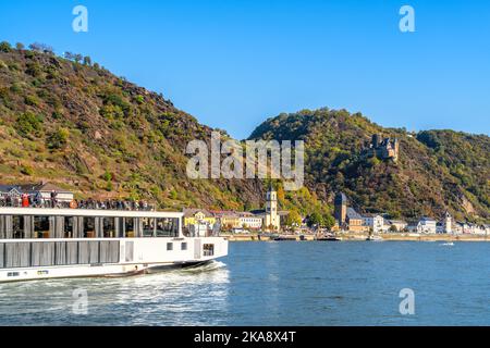 Vallée du Rhin moyen entre Sankt Goar et Sankt Goarshausen, Allemagne Banque D'Images