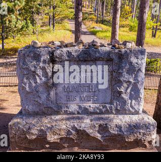 Pierre de tête de Seth Bullock et de son épouse au cimetière de Mount Mariah, Deadwood, Dakota du Sud, États-Unis Banque D'Images