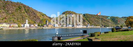 Vallée du Rhin moyen entre Sankt Goar et Sankt Goarshausen, Allemagne Banque D'Images