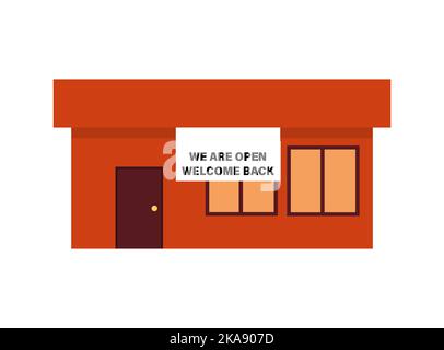 Réouverture des petites entreprises après la quarantaine COVID-19 verrouillage du coronavirus. Nous sommes de nouveau ouverts. Modèle vectoriel pour panneau de porte, affiche, bannière, Web to Illustration de Vecteur