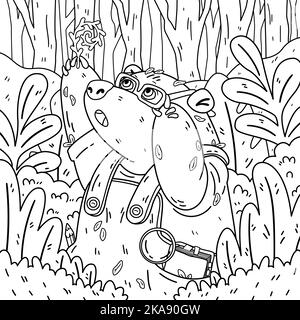 Un adorable botaniste ours en verres, explore de nouvelles plantes. Jardinage grizzli. Animal dans la forêt. Illustration des enfants de page à colorier vectorielle. Illustration de Vecteur