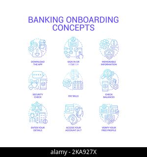 Ensemble d'icônes de concept de gradient bleu pour le processus d'intégration bancaire Illustration de Vecteur