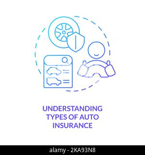 Présentation des types d'icône de concept de gradient bleu d'assurance automatique Illustration de Vecteur