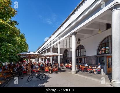 Bars et cafés dans le marché couvert de Plečnik, la vieille ville, Ljubljana, Slovénie Banque D'Images