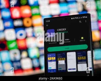 Galati, Roumanie - 31 octobre 2022: Application Credex disponible sur Google Play Store pour smartphones Android Banque D'Images