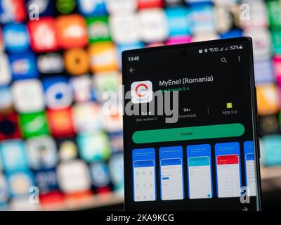 Galati, Roumanie - 31 octobre 2022 : application MyEnel disponible sur Google Play Store pour smartphones Android Banque D'Images