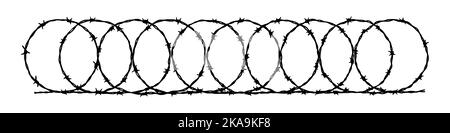 Arrière-plan de la clôture barbelé. Illustration vectorielle dessinée à la main dans un style d'esquisse. Élément de conception pour les concepts militaires, de sécurité, de prison, d'esclavage Illustration de Vecteur