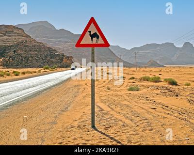 Signalisation routière avertissement de chameau en Jordanie Banque D'Images