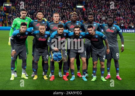 Napoli à l'origine de la ligne pendant le match de l'UEFA Champions League Group A à Anfield, Liverpool. Date de la photo: Mardi 1 novembre 2022. Banque D'Images