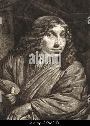 Autoportrait Jan Verkolje, Jan Verkolje ou Johannes Verkolje (1650 – 1693) peintre néerlandais Banque D'Images