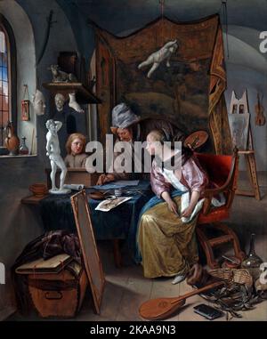 La leçon de dessin, 1665, peinture par Jan Steen Banque D'Images