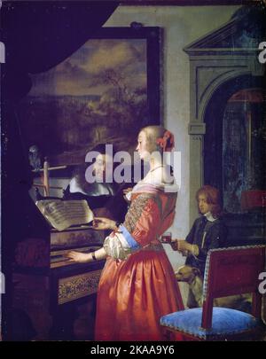 Femme à un clavecin par Frans van Mieris sr. (1658) peinture de Frans van Mieris l'ancien Banque D'Images