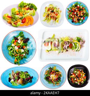 Ensemble de salades isolées sur blanc Banque D'Images