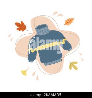 Motif autocollant du chandail chaud et confortable pour l'automne de l'hygge. Illustration vectorielle plate isolée sur fond blanc. Illustration de Vecteur