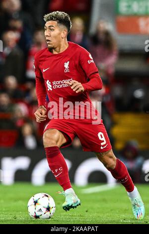 Liverpool, Royaume-Uni. 01st novembre 2022. Anfield, Italie, 29.10.22 Roberto Firmino (9 Liverpool) pendant le match de la Ligue des Champions entre Liverpool et Napoli au stade Anfield à Liverpool, Angleterre Soccer (Cristiano Mazzi/SPP) Credit: SPP Sport Press photo. /Alamy Live News Banque D'Images