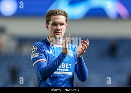 Glasgow, Royaume-Uni. 01st novembre 2022. Les Rangers ont joué à Ajax dans le groupe de la Ligue des champions de l'UEFA Un six jour de match au stade Ibrox, la maison des Rangers. La note finale a été Rangers 1, Ajax 3. Tavernier a marqué pour les Rangers d'une pénalité (87 minutes) et les buteurs pour Ajax étaient Berghuis (4 minutes), Kudus (29 minutes) et Fernandes da Conceigao (89 minutes). Les Rangers sont maintenant éliminés de la compétition. Crédit; crédit: Findlay/Alamy Live News Banque D'Images