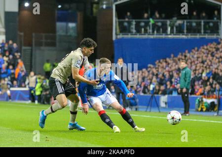 Glasgow, Royaume-Uni. 01st novembre 2022. Les Rangers ont joué à Ajax dans le groupe de la Ligue des champions de l'UEFA Un six jour de match au stade Ibrox, la maison des Rangers. La note finale a été Rangers 1, Ajax 3. Tavernier a marqué pour les Rangers d'une pénalité (87 minutes) et les buteurs pour Ajax étaient Berghuis (4 minutes), Kudus (29 minutes) et Fernandes da Conceigao (89 minutes). Les Rangers sont maintenant éliminés de la compétition. Crédit; crédit: Findlay/Alamy Live News Banque D'Images