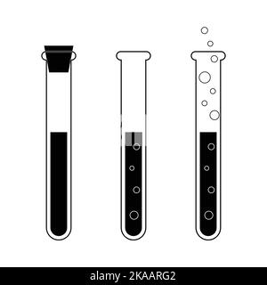 Ensemble de tubes à essai noir blanc design plat icône Illustration de Vecteur