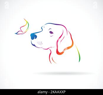 Vecteur de chiens (labrador) et de papillons sur fond blanc. Animaux de compagnie. Animal. Illustration vectorielle superposée facile à modifier. Illustration de Vecteur