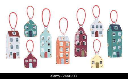 Cristal arbre jouet décoration maison vintage ensemble, collection de jouets vintage pour arbre de Noël, isolé EPS10 vecteur Illustration de Vecteur