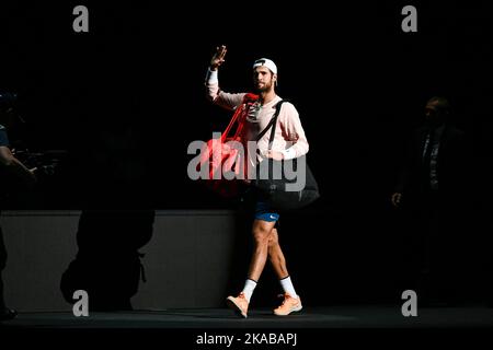 Paris, France. 01/11/2022, Karen Khachanov de Russie lors du tournoi Rolex Paris Masters, ATP Masters 1000, le 1 novembre 2022 à l'Accor Arena de Paris, France. Photo de Victor Joly/ABACAPRESS.COM Banque D'Images