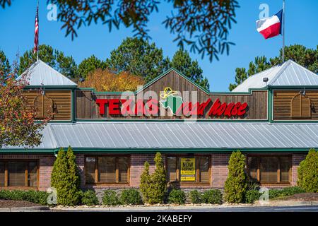 Texas Roadhouse steakhouse est une chaîne de restaurant connu pour ses steaks coupés à la main, et ses arachides rôties dans la coquille sur chaque table. (USA) Banque D'Images