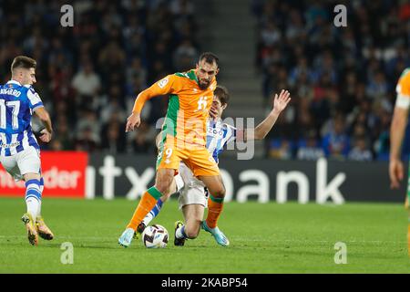 Saint-Sébastien, Espagne. 30th octobre 2022. Borja Iglesias (Betis) football : Espagnol 'la Liga Santander' match entre Real Sociedad 0-2 Real Betis Balompie à la Reale Arena de San Sebastian, Espagne . Crédit: Mutsu Kawamori/AFLO/Alay Live News Banque D'Images