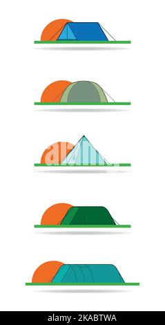 5 types de tente différents au coucher du soleil Illustration de Vecteur