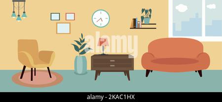 Illustration vectorielle d'un salon confortable vide sans personnes. Illustration de Vecteur